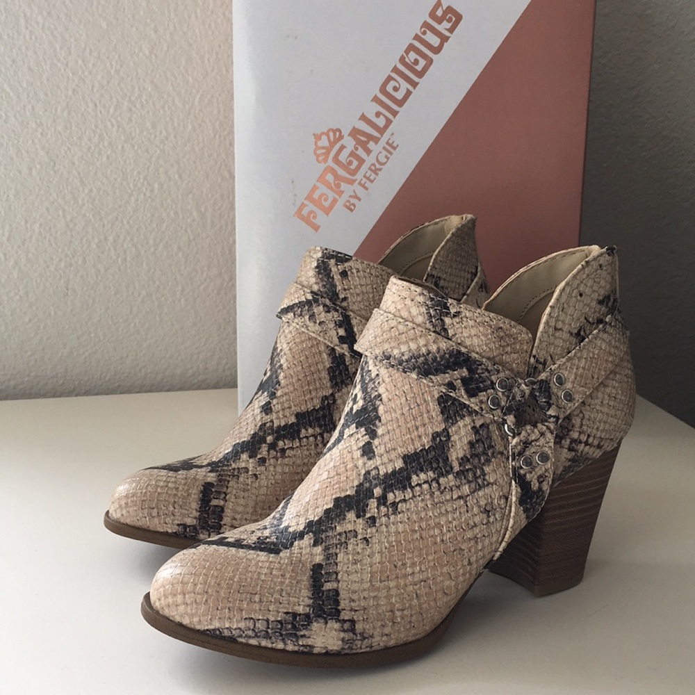Fergalicious Faux Snake Skin Booties with Heel